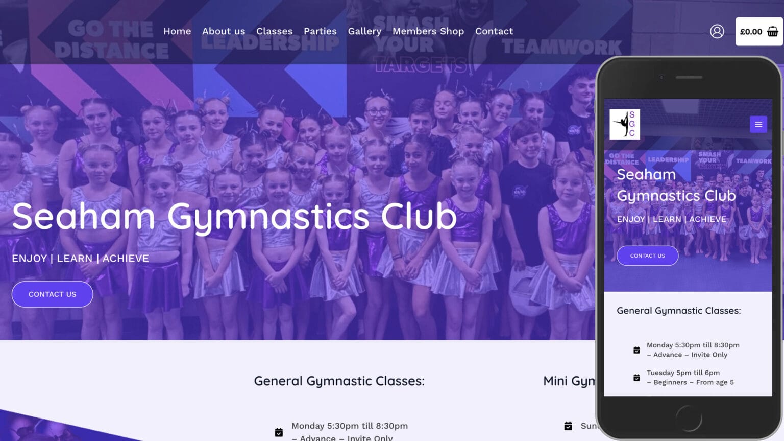 Seaham Gymnastics 2 Web design Teesside North East