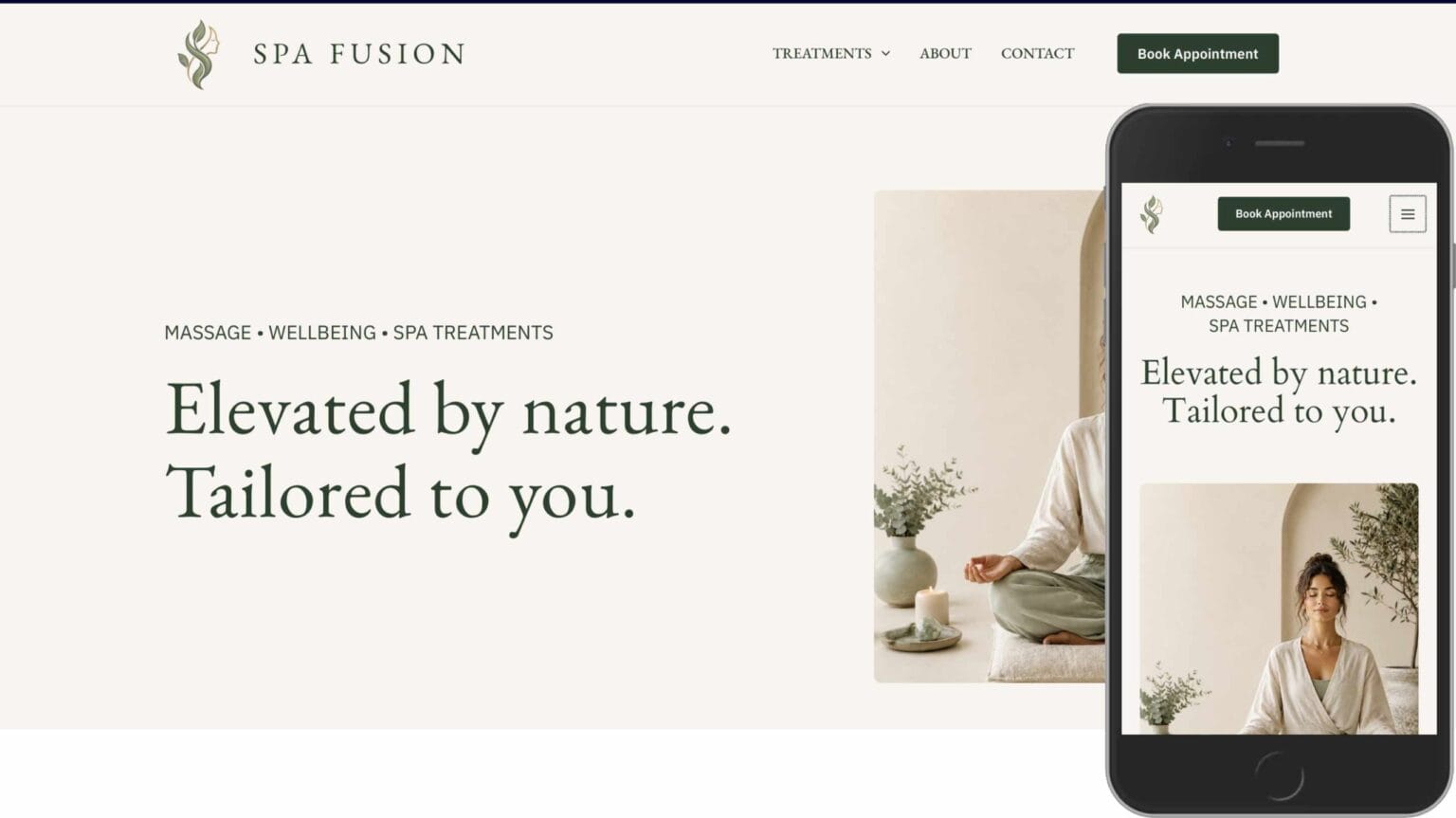 Spa Fusion Spa Fusion is a private, appointment-only treatment space offering personalised therapies in a calm and relaxing environment. The goal was to create a serene online presence that reflects the quality of care and encourages bookings.
